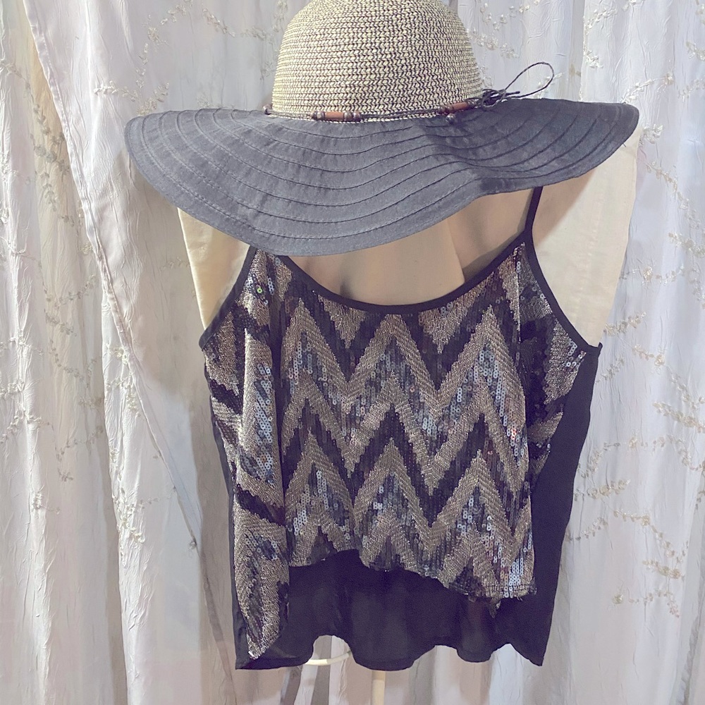 Flowy black sequin crop tank